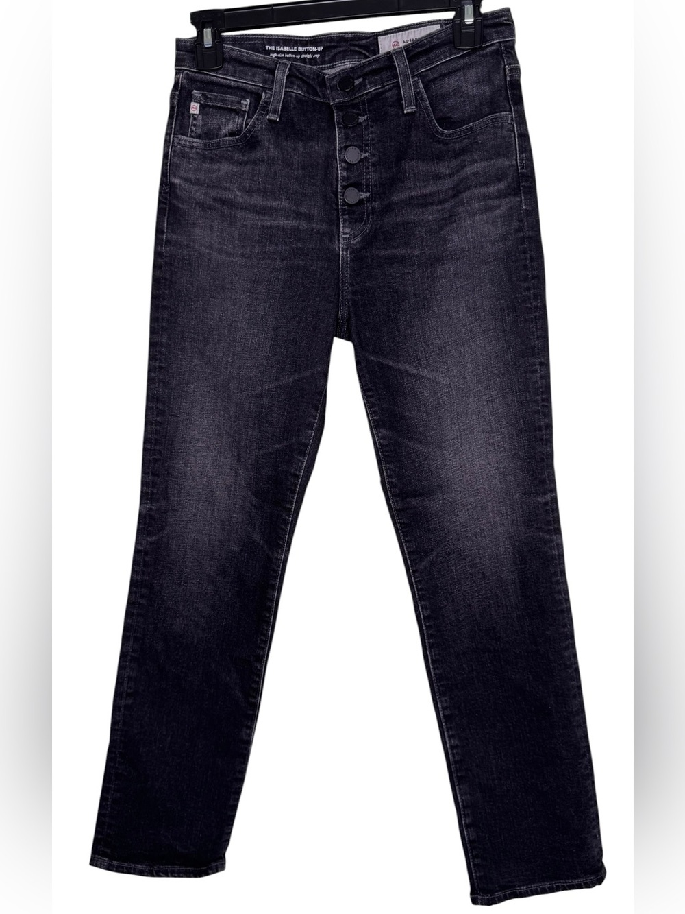AG Adriano Goldschmied The Isabelle Button Up Black High Rise Straight Crop Jean